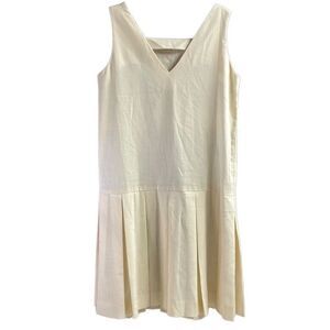 Vintage Ladies Sleeveless Drop Waist Pleated Skirt Dress Off White Academia